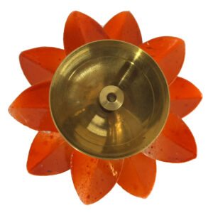 Brass Lotus Diya Orange Small